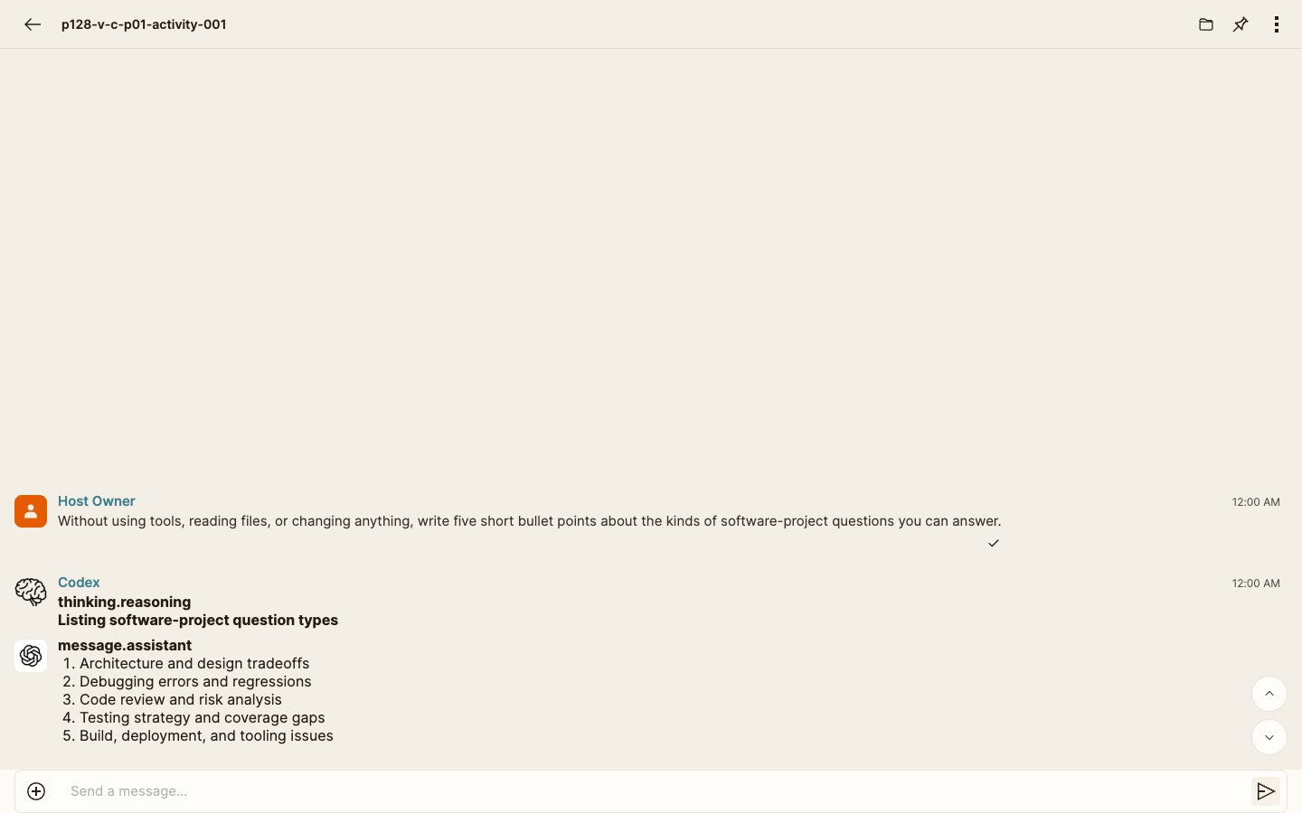 The same Session shows the single original request and a complete five-item answer with no responding indicator.